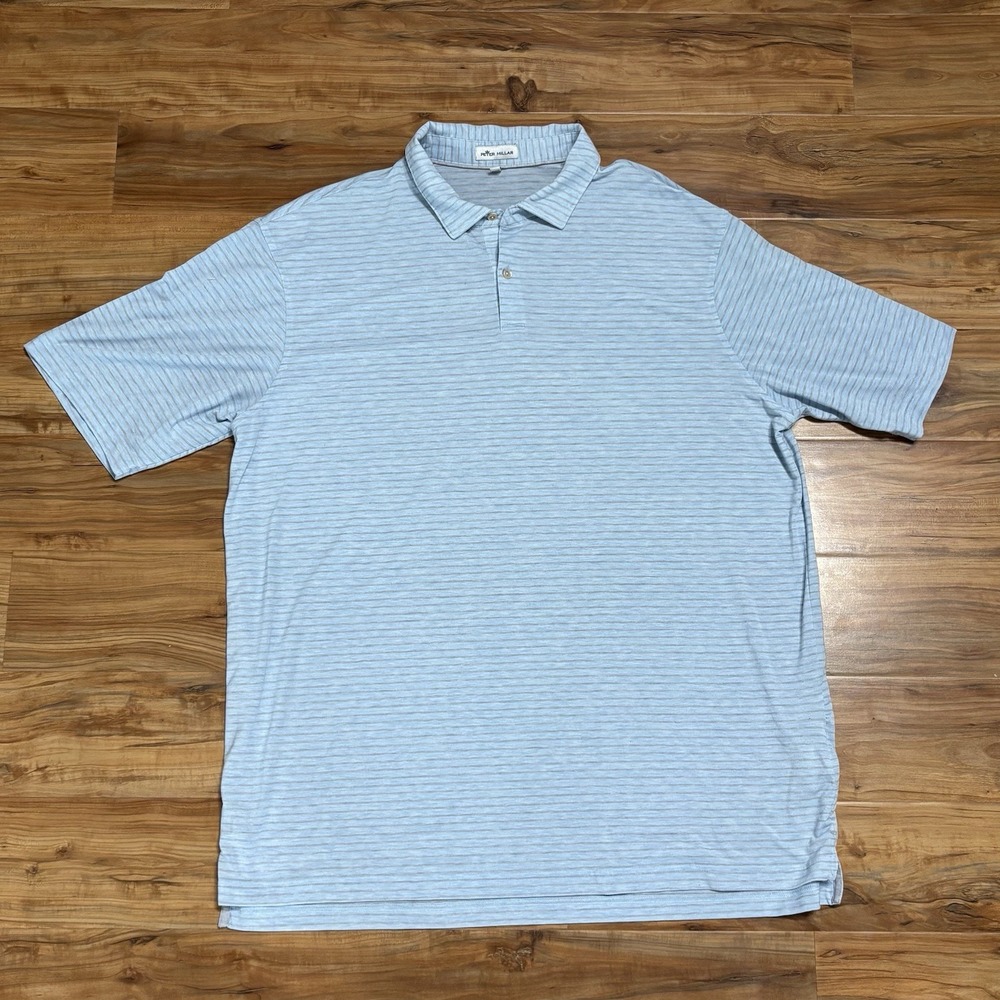 Peter Millar‎ Striped Short Sleeve Polo Golf Casual Shirt Mens XXL Lt Blue Gray